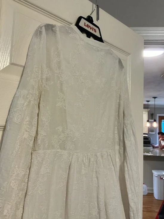 Zara Cream Embroidered Long Sleeve Babydoll Dress Womens Small Cottagecore Fairy - Picture 13 of 13